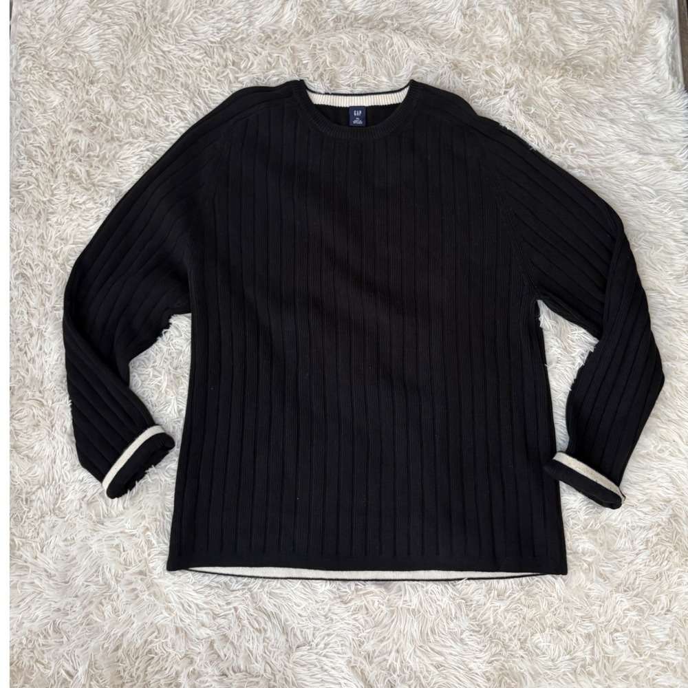 GAP Mens XL Black Ribbed Knit Crew Neck Long‎ Sleeve Sweater Classic